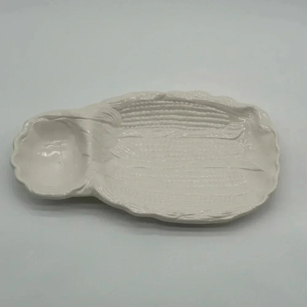 MCM Vintage California USA Corn Texture Serving Platter 659 White Glazed Pottery